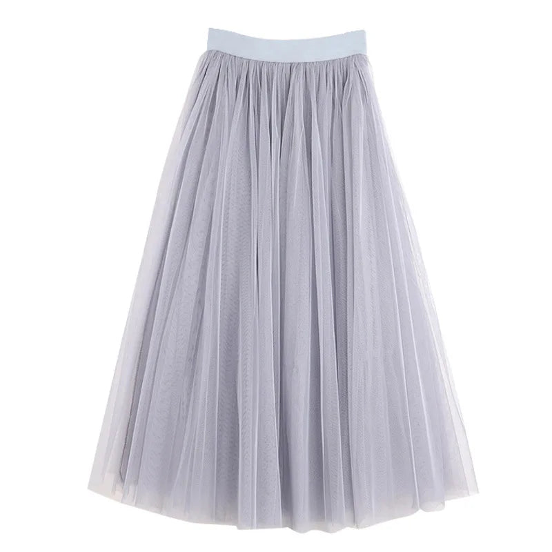 Vintage Tulle Skirt Women Elastic High Waist