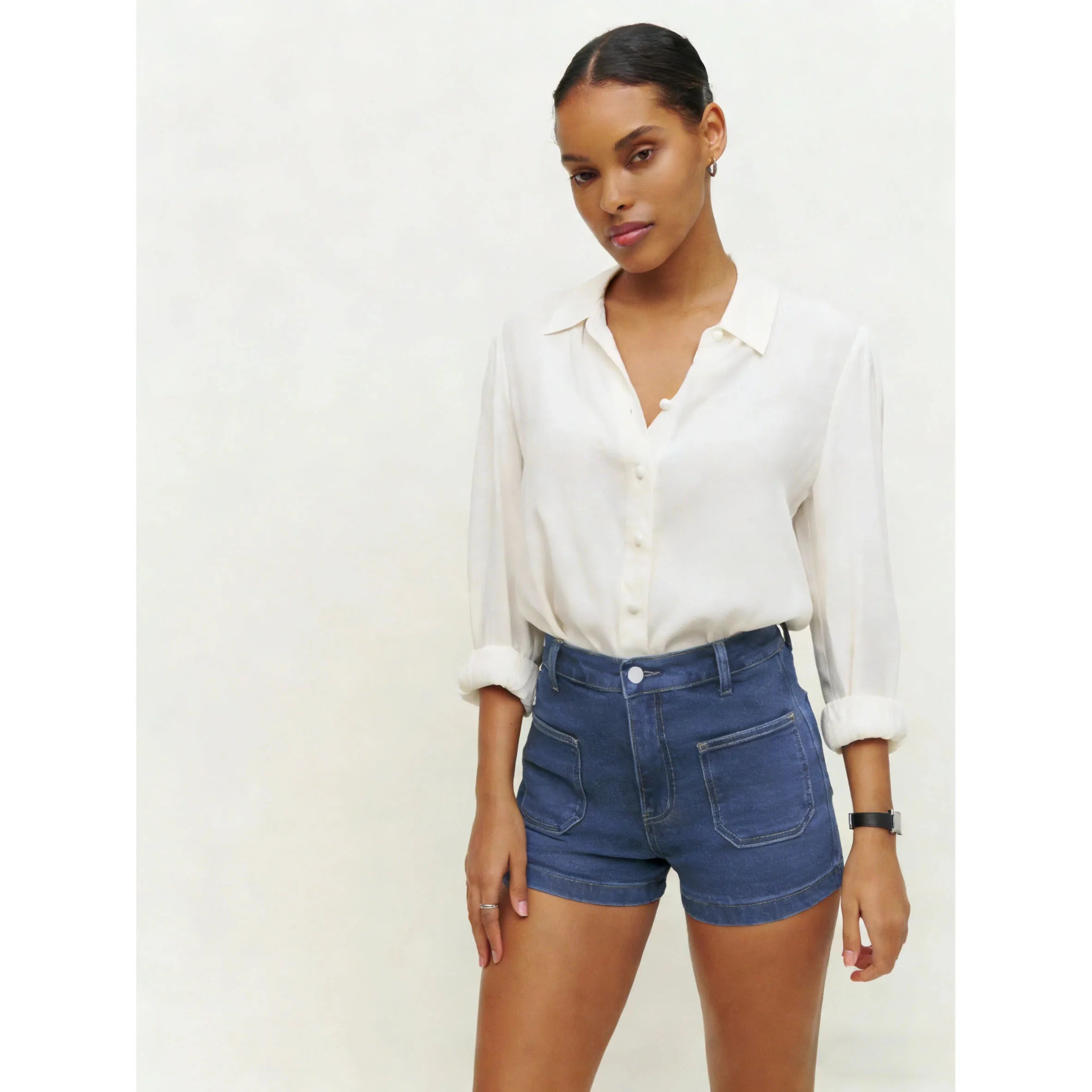 Jorts Shorts Female Jeans Wide Leg Dark Blue Vintage Washed No Stretch Denim Trousers for Ladies