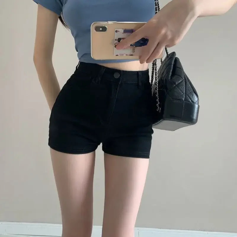 American Vintage Women's Short Jeans: Low Rise Booty Shorts, Stretchy Figure Hugging, Distressed Denim Short Shorts, Y2K Baddie